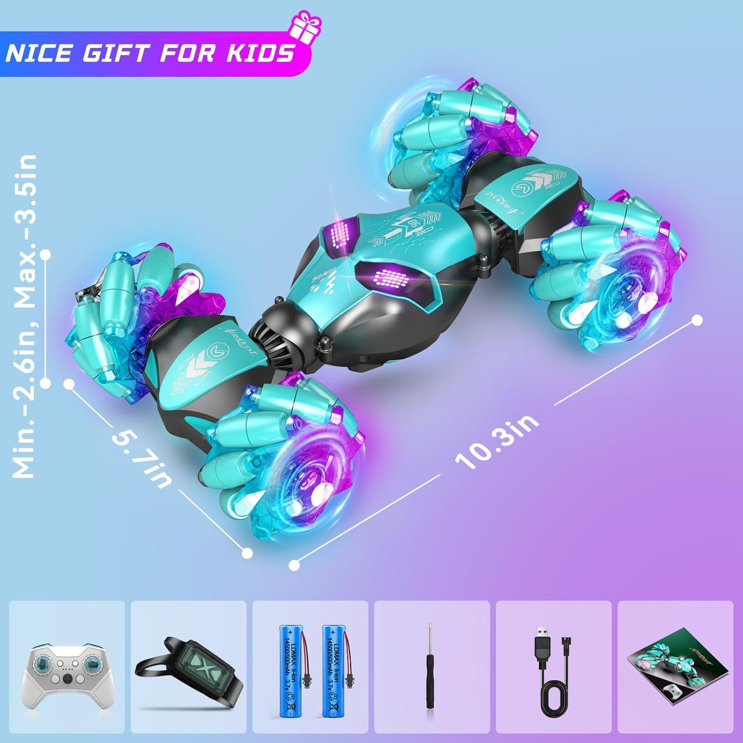 Gesture-sensing remote control car, all-terrain off-road twisting toy, Christmas and birthday gift (blue)