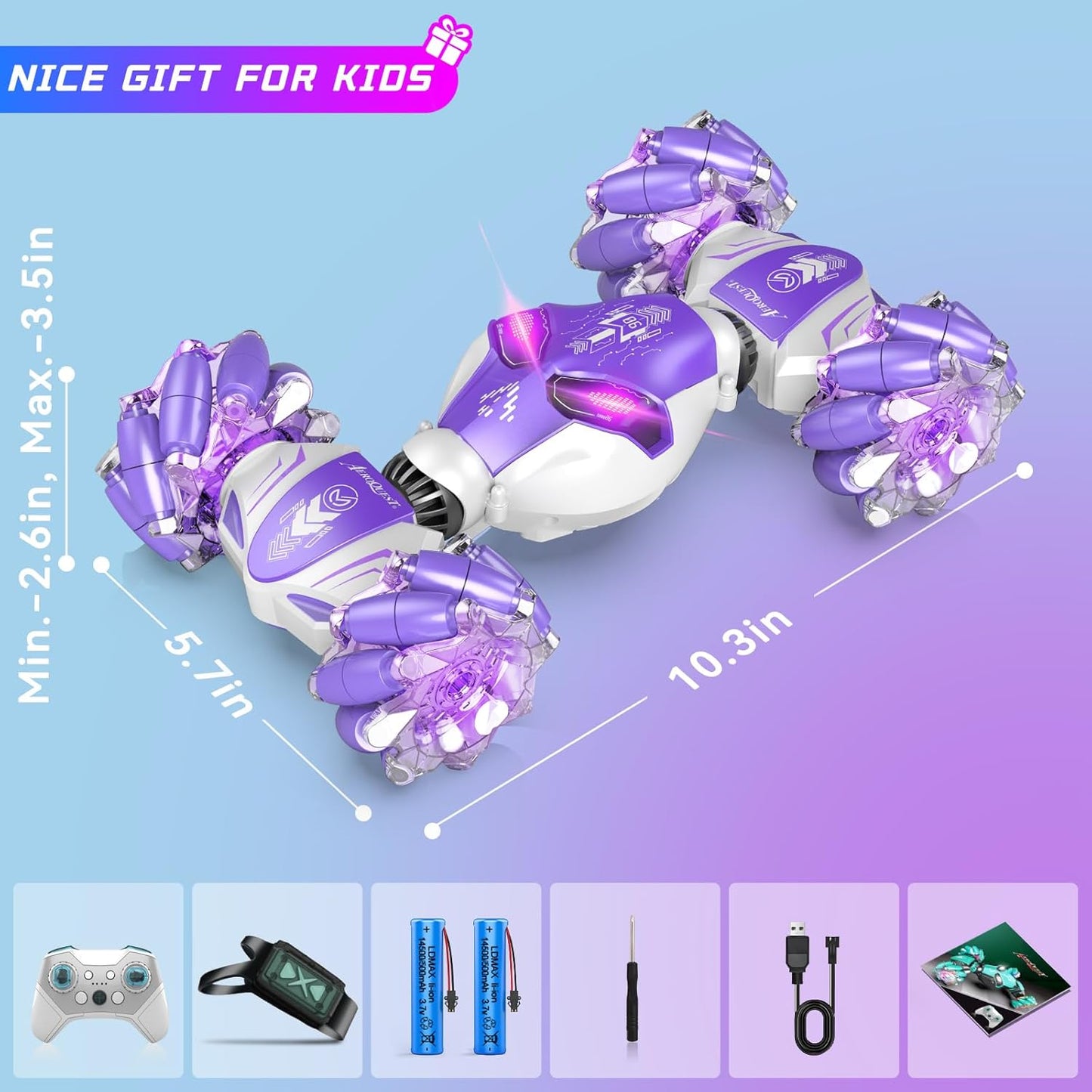 Gesture-sensing remote control car, all-terrain off-road twisting toy, Christmas and birthday gift (purple)