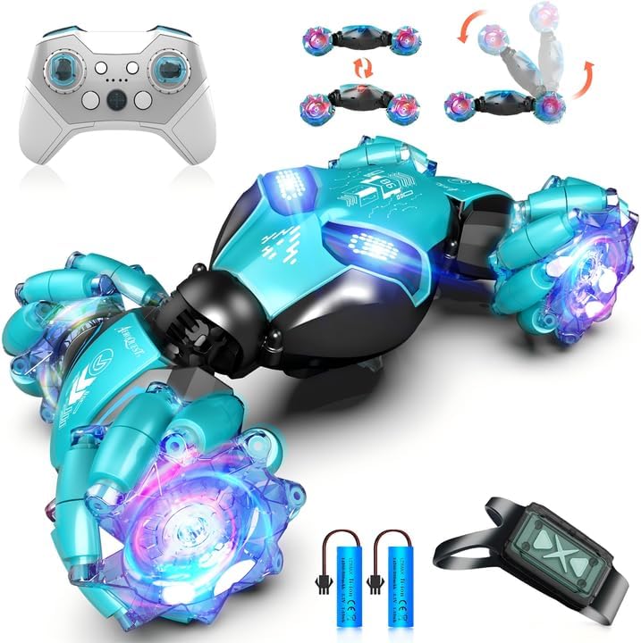 Gesture-sensing remote control car, all-terrain off-road twisting toy, Christmas and birthday gift (blue)