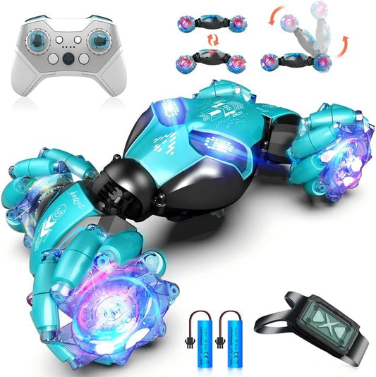Gesture-sensing remote control car, all-terrain off-road twisting toy, Christmas and birthday gift (blue)