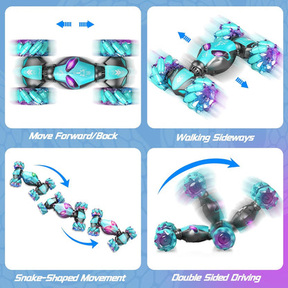 Gesture-sensing remote control car, all-terrain off-road twisting toy, Christmas and birthday gift (blue)