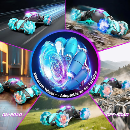 Gesture-sensing remote control car, all-terrain off-road twisting toy, Christmas and birthday gift (blue)